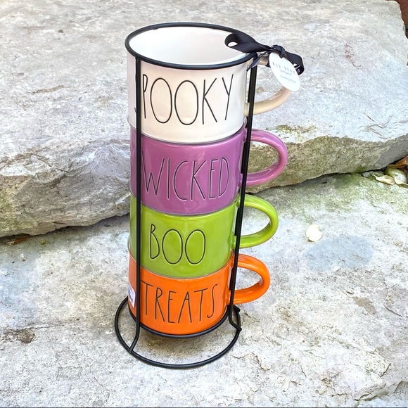 Rae Dunn SPOOKY, WICKED, BOO, TREATS Stacker Mugs - Picture 4 of 5